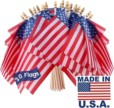 Made in USA Small American Flags on Sticks - 30 Pack 4x6 Mini Flags