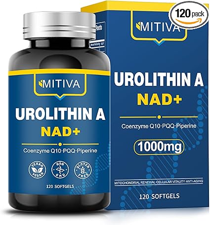 Urolithin A Supplement with NAD+, CoQ10 & PQQ – Antioxidants and Mitochondrial Support for Vitality and Healthy Aging – Focus & Muscle Recovery for Men and Women – 120 Softgels