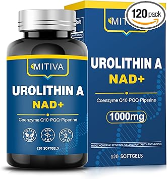 Urolithin A Supplement with NAD+, CoQ10 & PQQ – Antioxidants and Mitochondrial Support for Vitality and Healthy Aging – Focus & Muscle Recovery for Men and Women – 120 Softgels