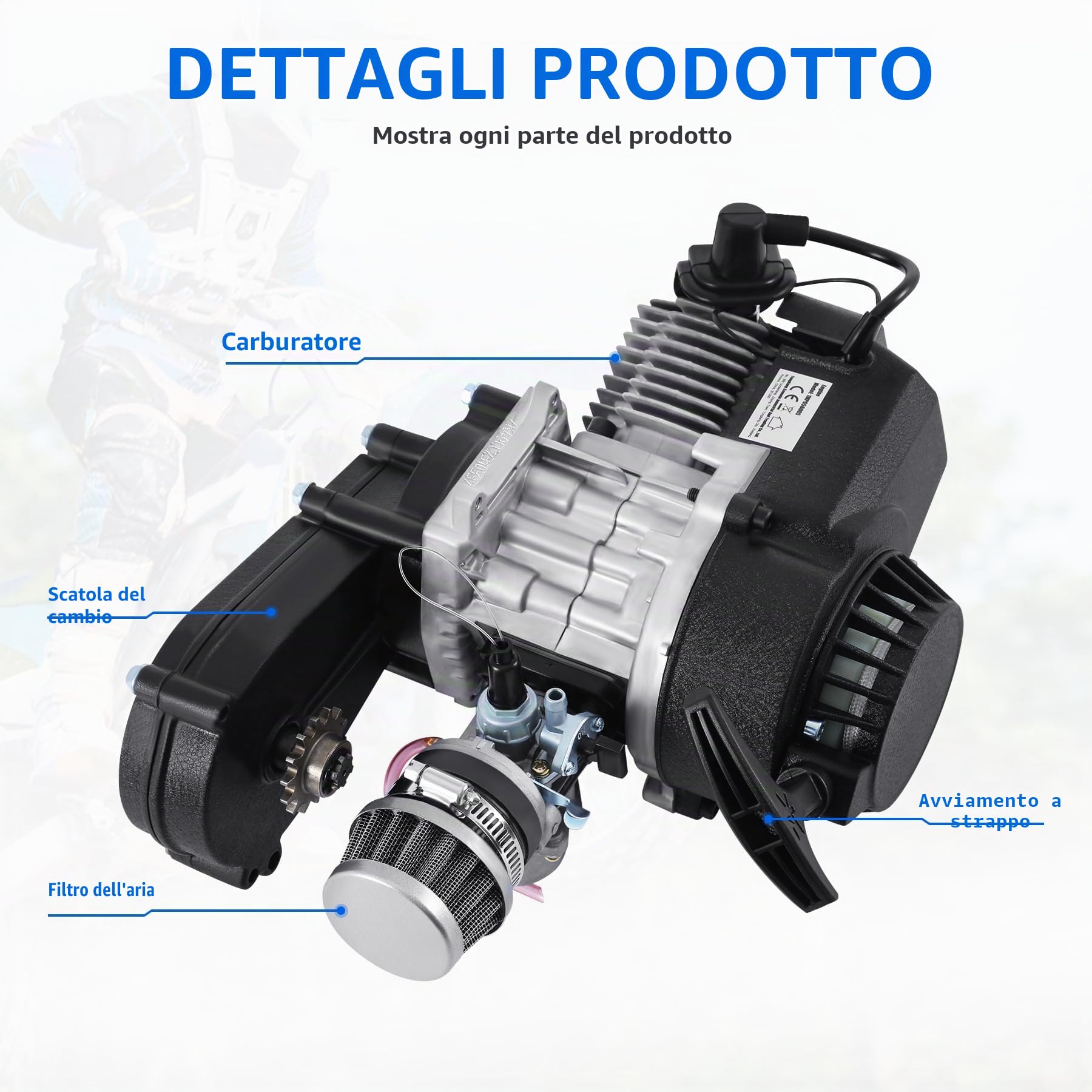 Samger Motore da 49 cc, 50 cc, motore a 2 tempi, dirt bike, cross, mini ATV quad, carburatore