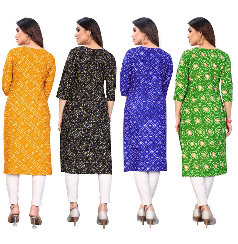 Image of JAKHANA Women's Crepe Printed Casual Straight Calf Length Round Nick Kurta Pack of 4