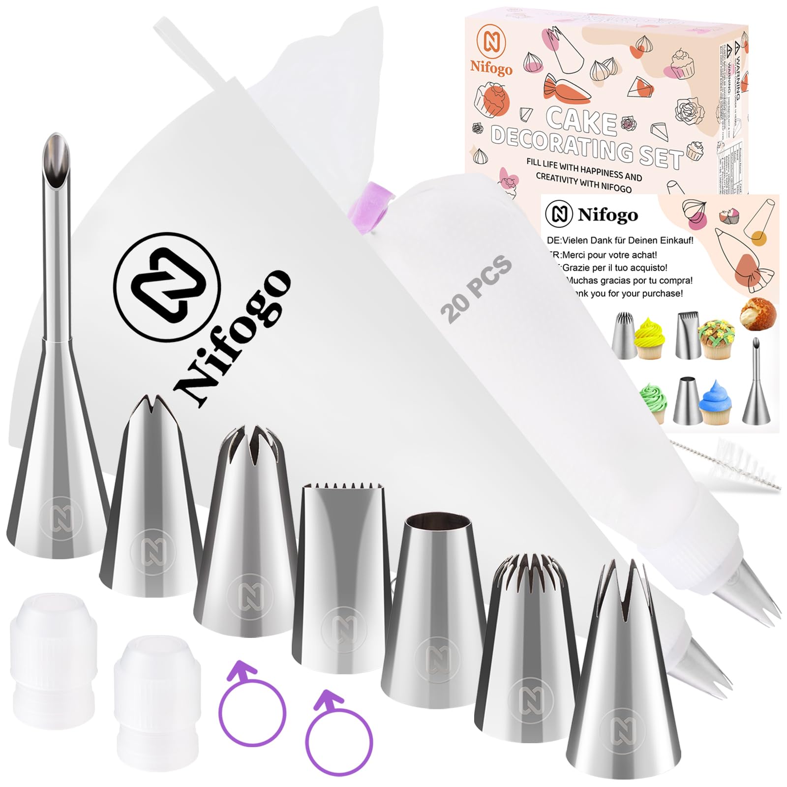 Nifogo Icing Bags with Nozzles Large Professional 33 Pieces