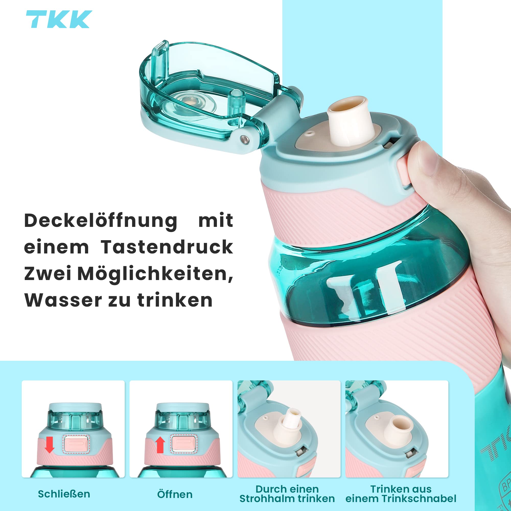 TKK Sport-Trinkflasche 1000 Ml - Mit Abnehmbarem Strohhalm, Auslaufsicher & BPA-frei | Perfekt Für Schule, Fitness & Outdoor