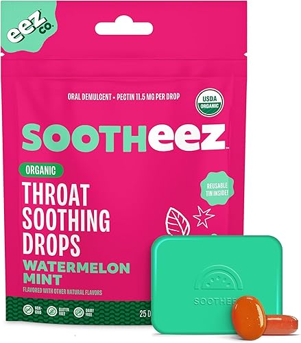 Lolleez Sootheez - Gotas orgánicas calmantes para la garganta para adultos, sandía y menta, 25 unidades, recargables, gotas de gran sabor que