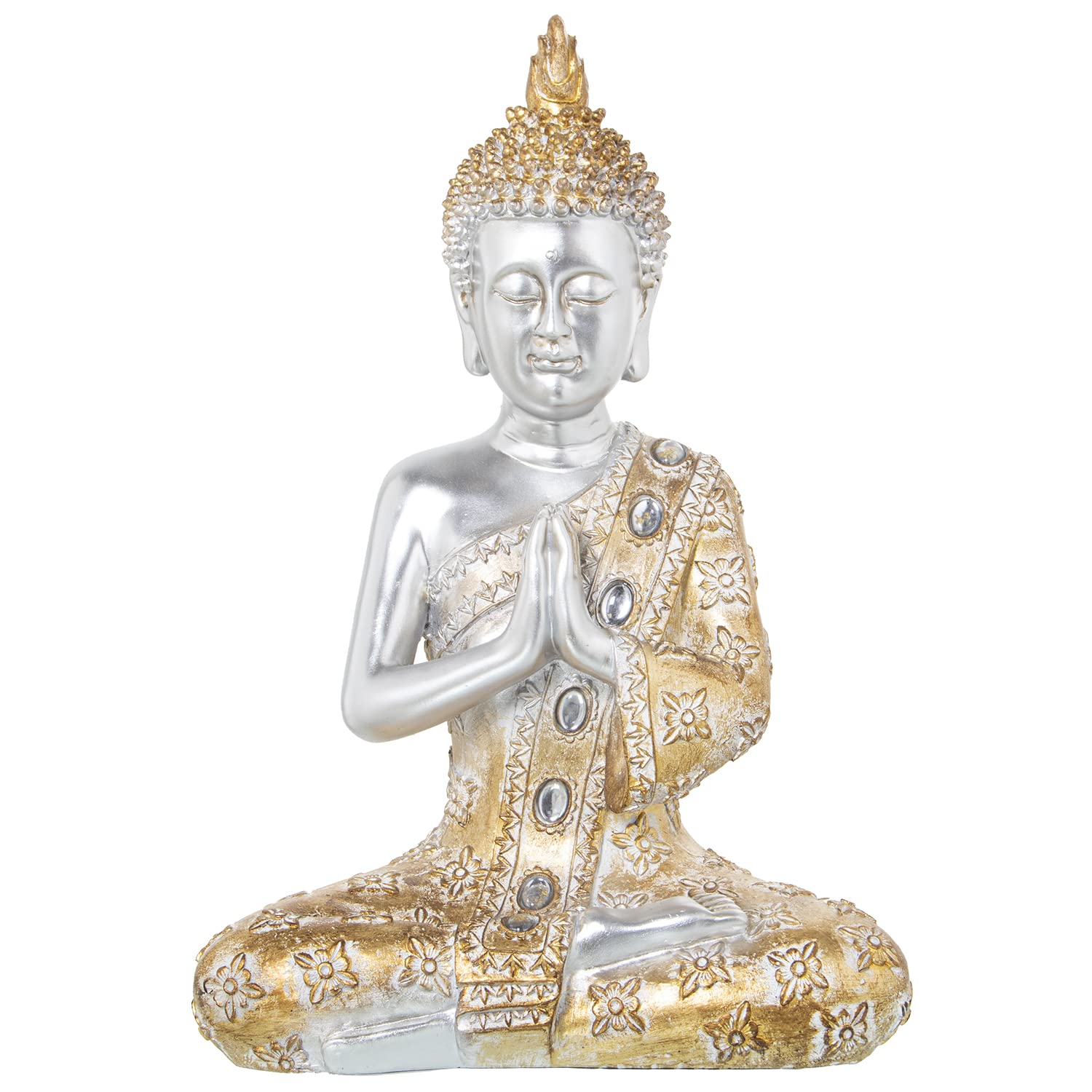 AlexandreHouse Figure Resin Buda Plateado Túnica Dorada 28 x 16 x 41 cm