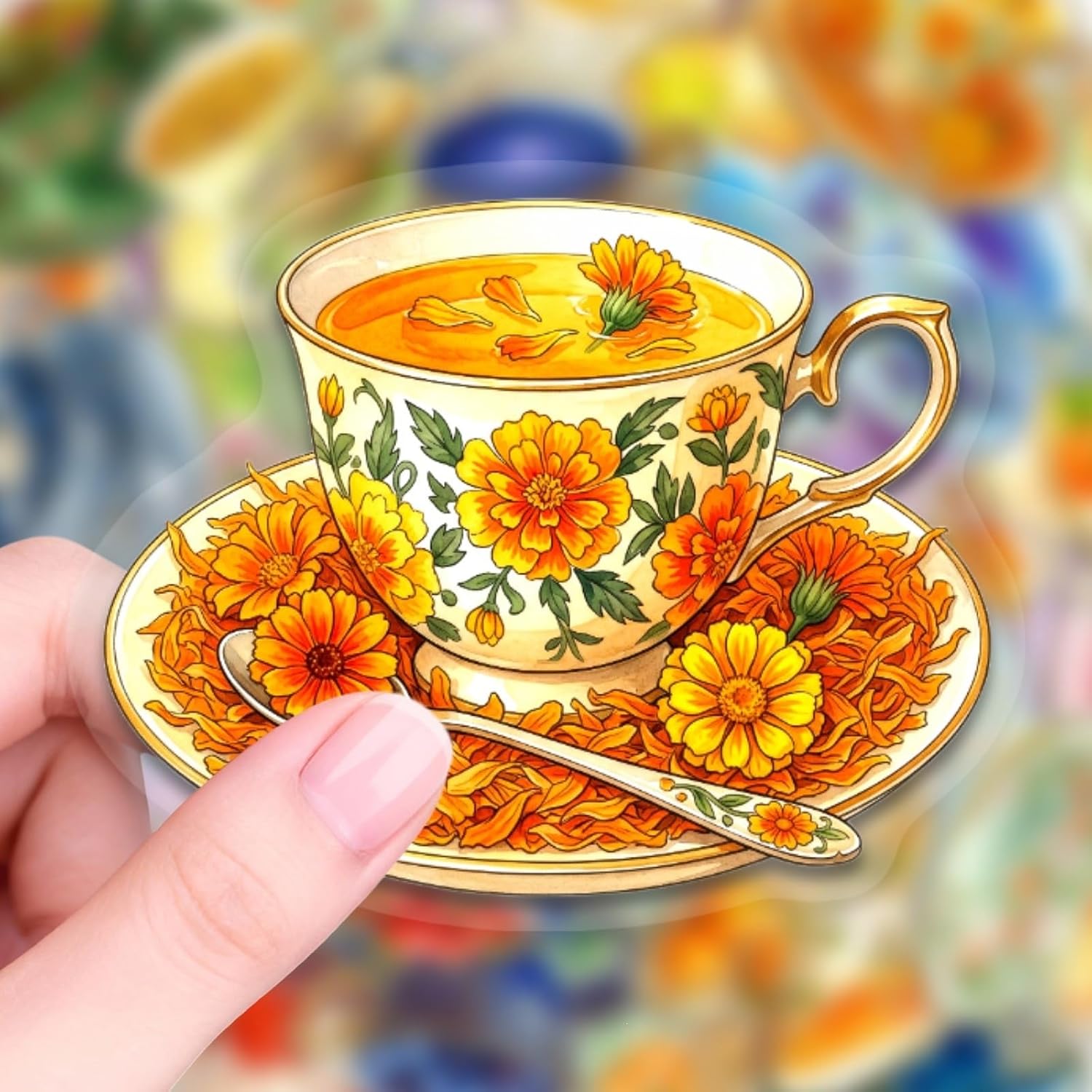 50 Packs Tea Cup Stickers Water Bottles Laptop Phone Computer Guitar Skateboard Hydroflasks Teacup Transparent Vinyl Sticker Waterproof Aesthetic Trendy Decals for Teens Girls Adults image 3