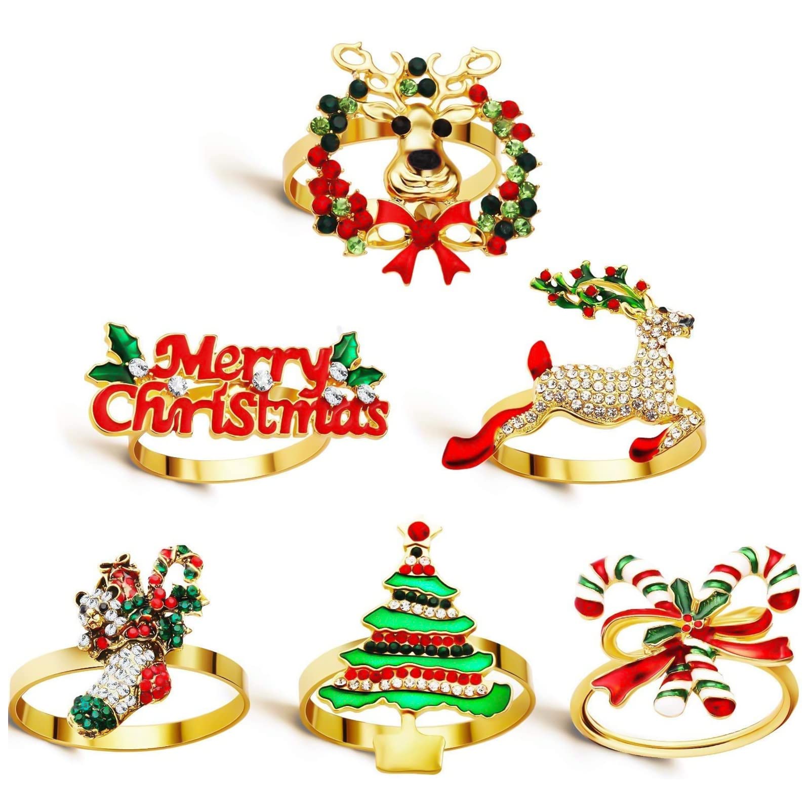 WILLBONDChristmas Napkin Rings Holders for Christmas Dinners Parties, Wedding Adornment, Table Decoration Accessories dding Adornment, Table Decoration Accessories (12 Pieces)