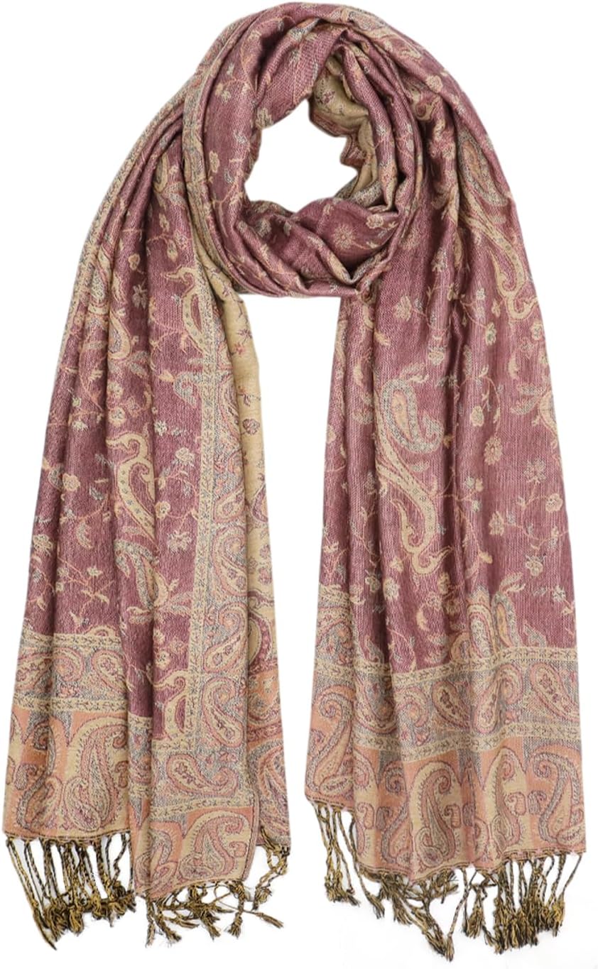Ciormis Two Tone Silky Paisley Pashmina Shawl Scarf,Soft Women's Rave Jacquard Pashminas Wrap Scarves