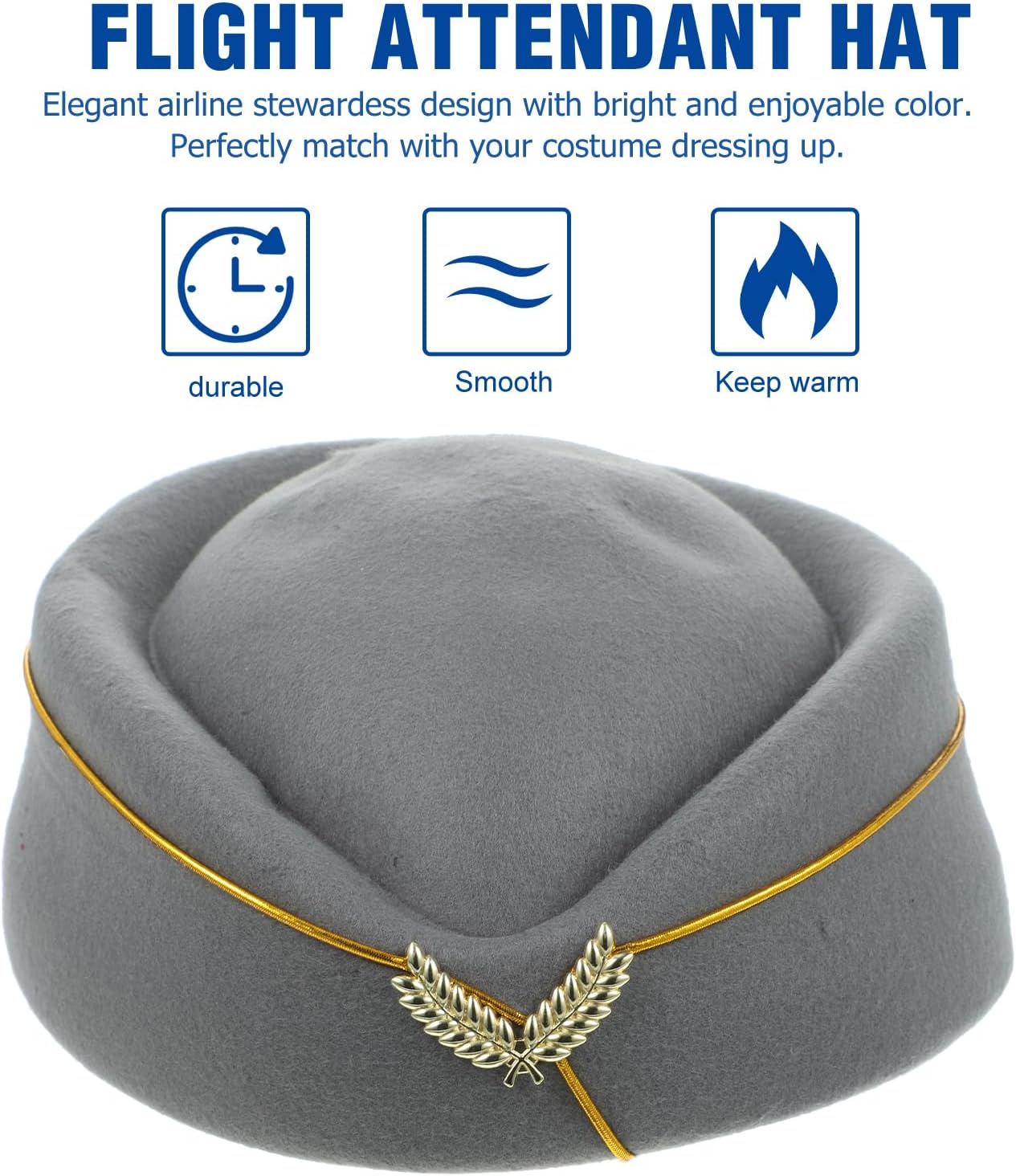 Ipetboom Flight Attendant Beret Hat for Women Air Hostess Beret Cap Comfortable Felt Stewardess 7.87X6.69X3.14In Ideal for Cosplay Costume Party Grey