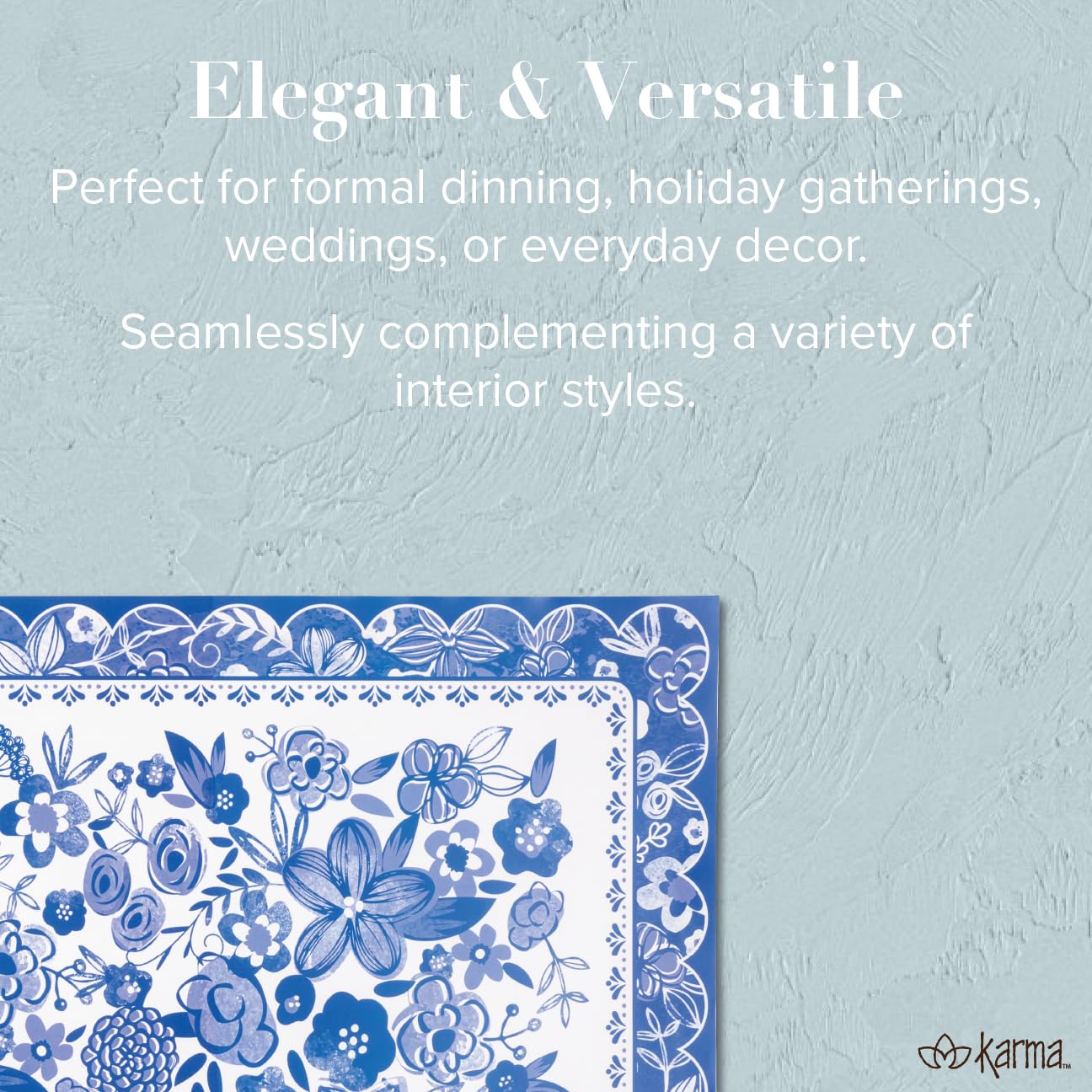 Karma, Paquete de 24 manteles Individuales Desechables para Mesa de Comedor, Boda, Fiesta de Vacaciones, manteles Individuales de Papel de 12.5 Pulgadas de Largo x 18.5 Pulgadas de Ancho, Azul y