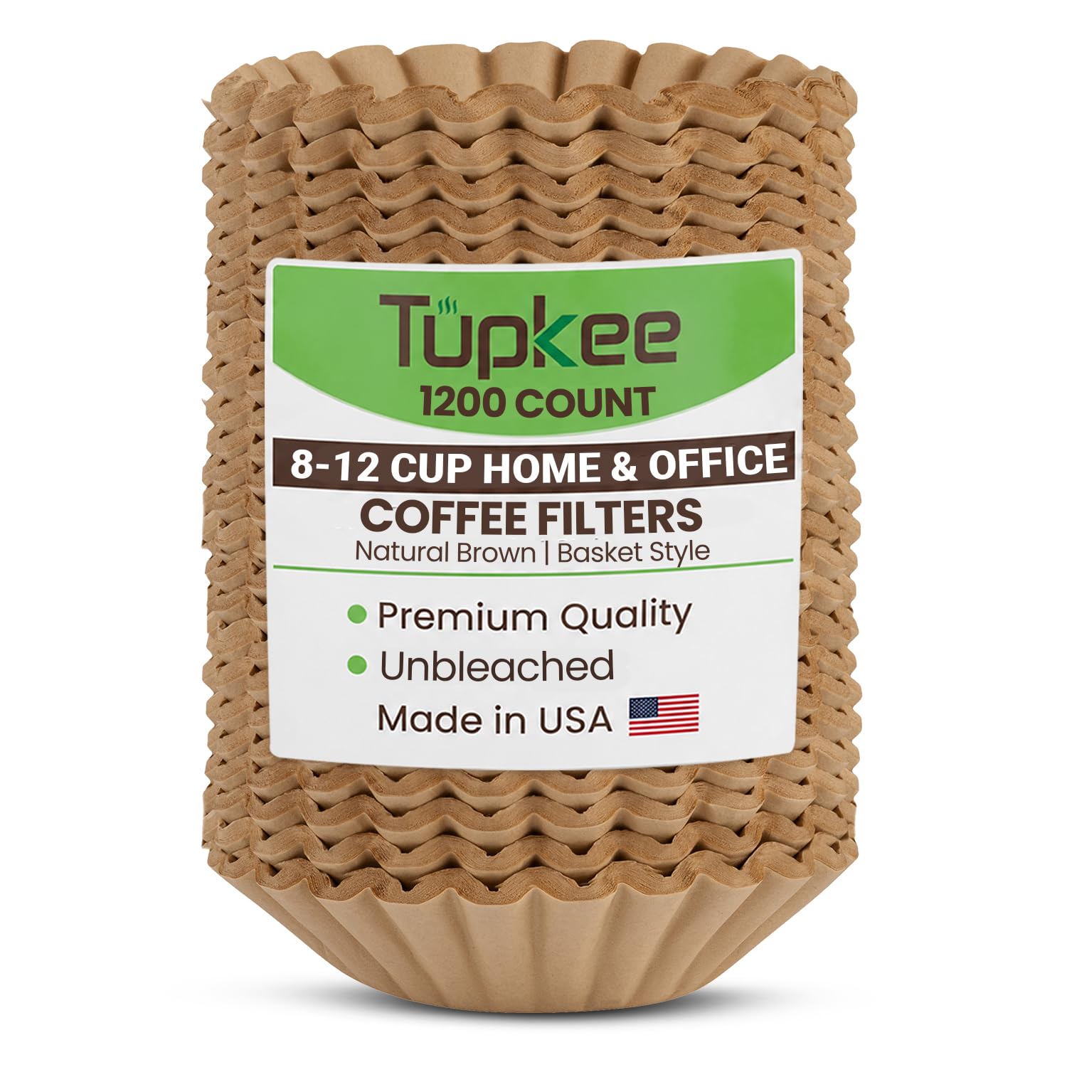 Kaffeefilter, 8–12 Tassen, 1200 Stück, Korbstil, Naturbraun, Ungebleicht, USA-Hergestellt