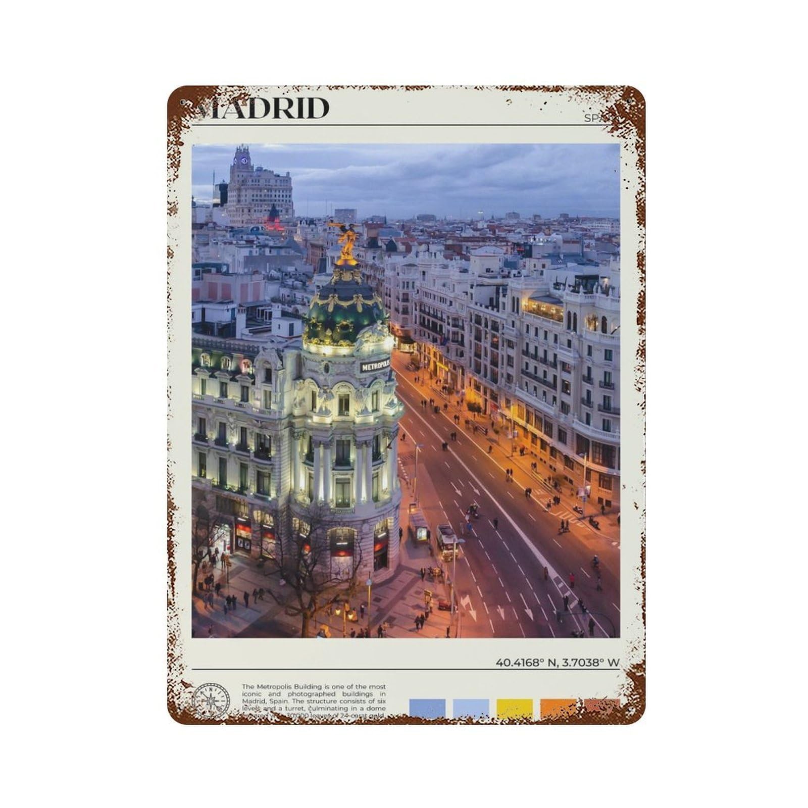 xiaoxiaoshen Real Photo Madrid Decor Spain Europe Wall Decor Art Metal Tin Poster Modern Home Decor Art Home Bar Shop Decorations Vintage Sign 40x30cm