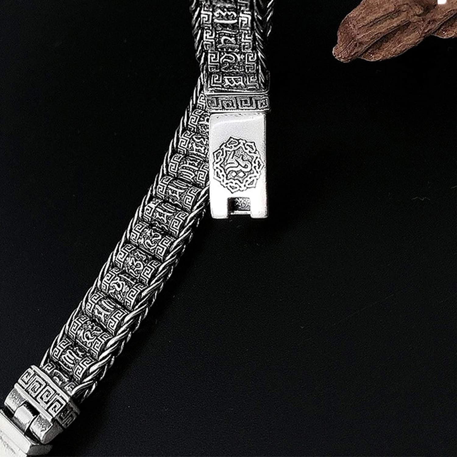 LYGXWJFC 925 Silber Armband Herren Retro Weben Buddhistisches Vajra Armband Personalisierter Schmuck Für Männer Armband Für Männer Junge Vater (Größe: 22 cm/8,66IN)