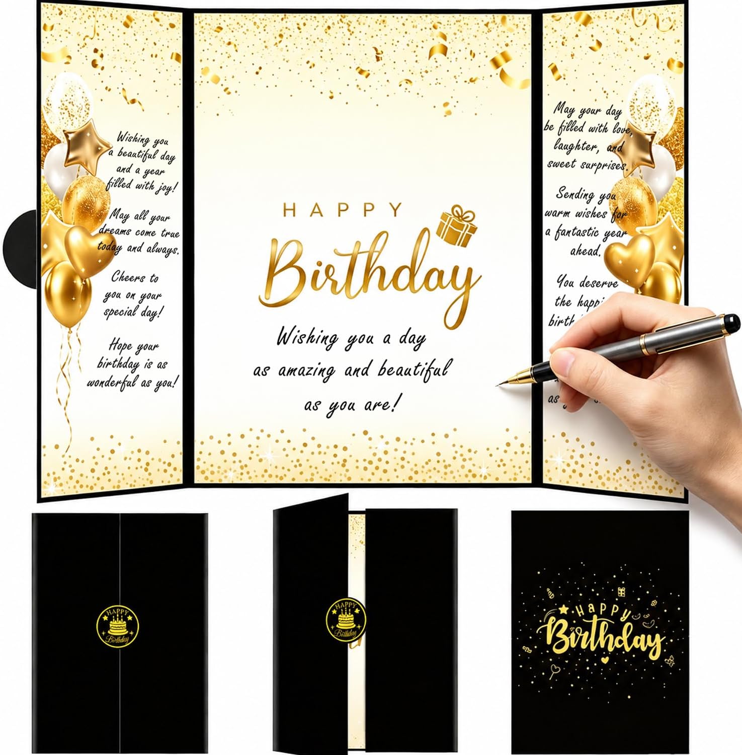 Black & Gold Foil Jumbo Birthday Guest Book Alternative, Happy Birthday Signature Book for Women, Men, Girls & Boys, Birthday Party Decoration and Memory Keepsake Gift