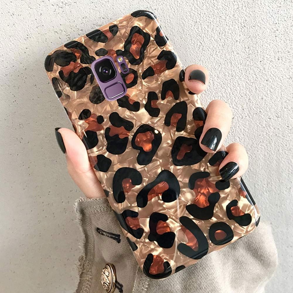 J.west Galaxy S9 Case Luxury Sparkle Bling Translucent Clear Leopard Print Soft Silicone Phone Case Cover for Girls Women Slim Cheetah Design Pattern Protective Case for Samsung Galaxy S9 5.8 inch