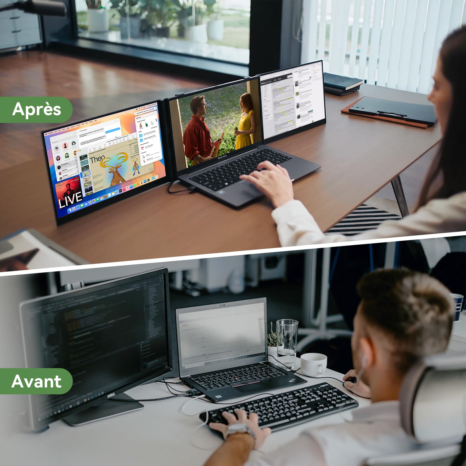 Blackview DCM8 15,6" Ecran PC Portable, 16:10 100% sRGB, 1200P FHD IPS, TÜV, Double Ecran PC Portable avec 13"–17,3", Plug & Play, Compatible Mac, Windows, Chrome (1kg)
