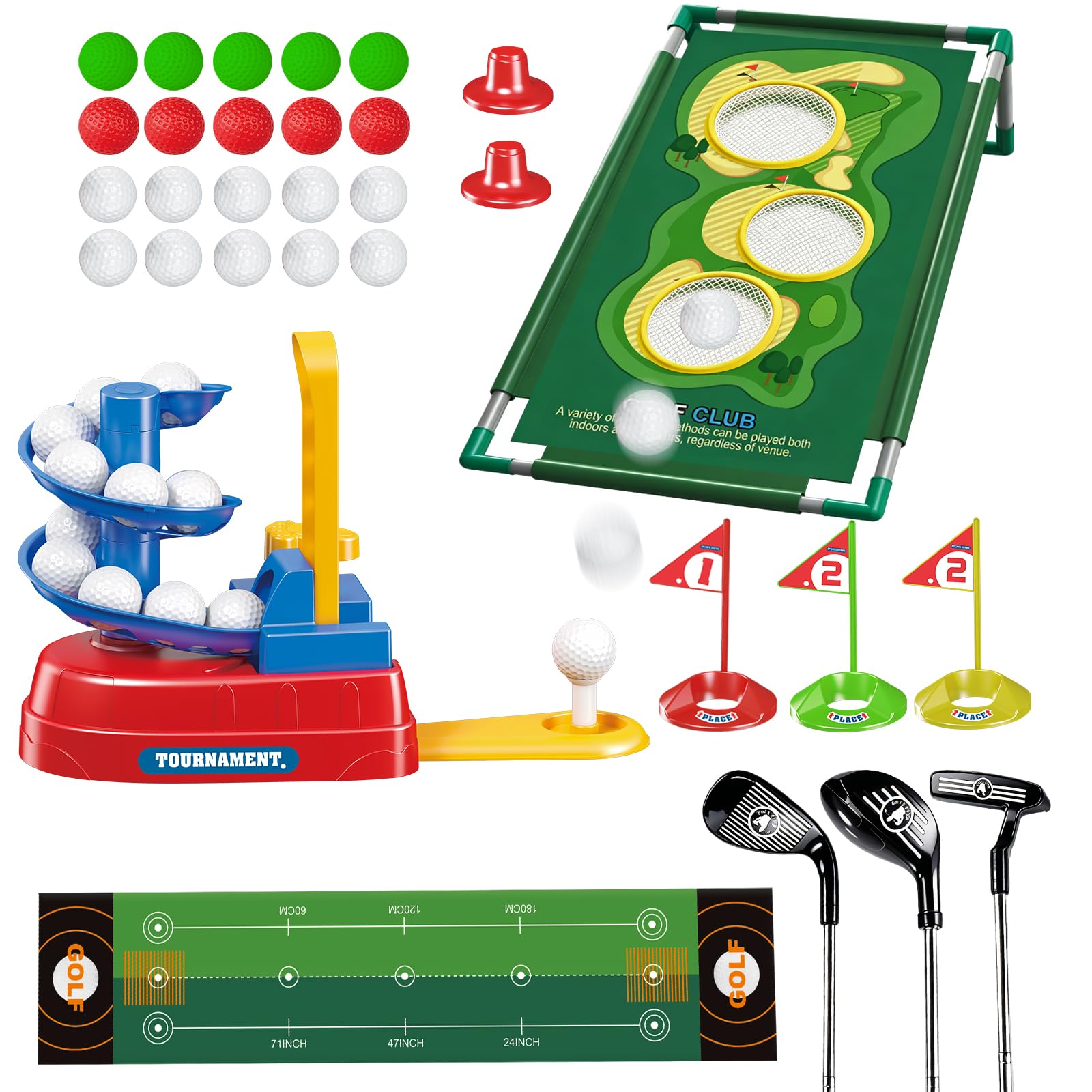 YESHIN Golf Spielset für Zuhause mit Fußpedal-Ballwerfer & Putting-Matte