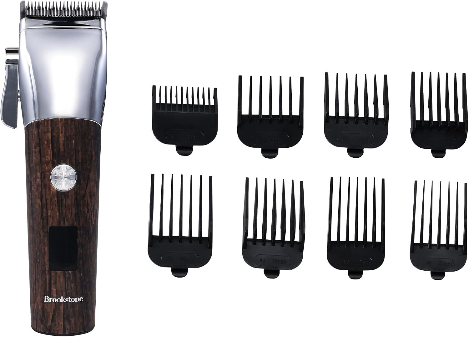 Brookstone - Rechargeable Hair Clipper Grooming Kit with LED Display, 2 Speed Levels, 8 Guide Combs, IPX6 Waterproof, Type-C Charging Stand, Up to 3 Hours Runtime