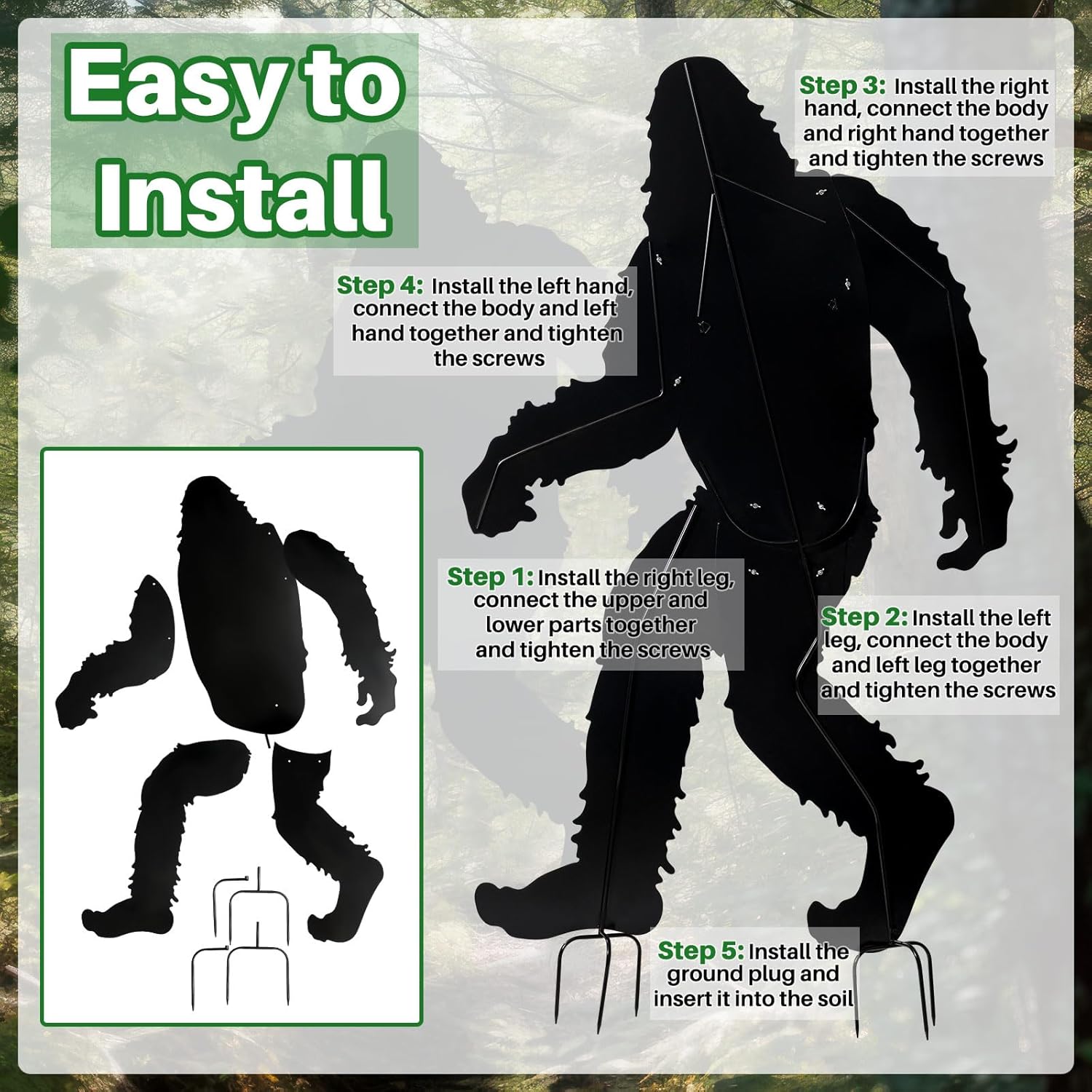 Zonon 7.5ft Large Bigfoot Iron Metal Outdoor Yard Decor Big Foot Sasquatch Gifts for Men Women Bigfoot Statue Silhouette for Yard Art Patio Lawn Forests Garden Farmhouse Decoration(Black,Classic)