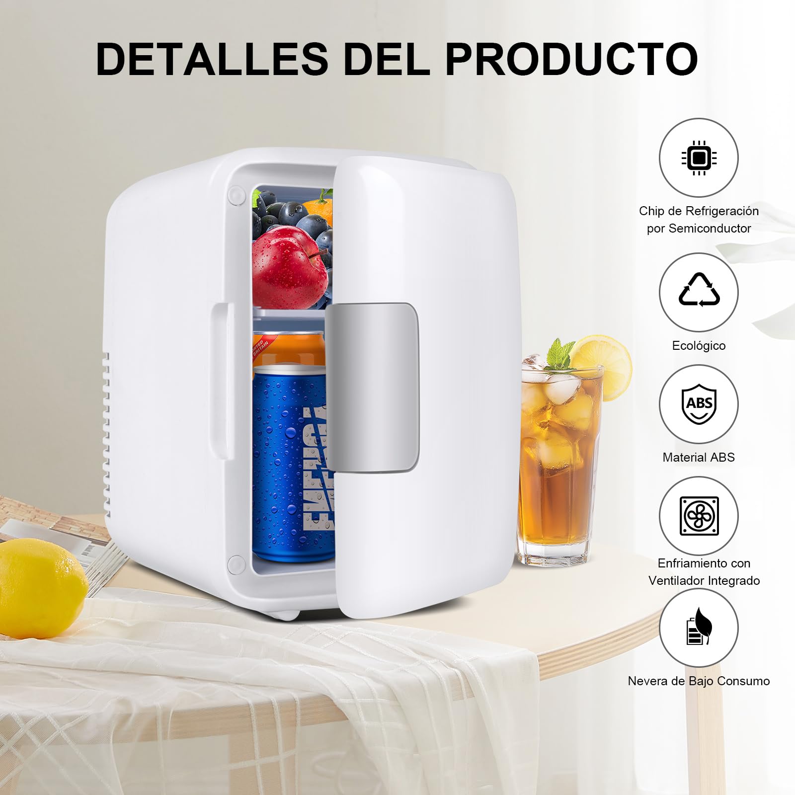 Nevera Pequeña - Mini Nevera, 4L Comética Pequeña Nevera para Dormitorio, CA 220V/ CC 12V para Coche, Mini Neveras Para Habitacion (Blanco)