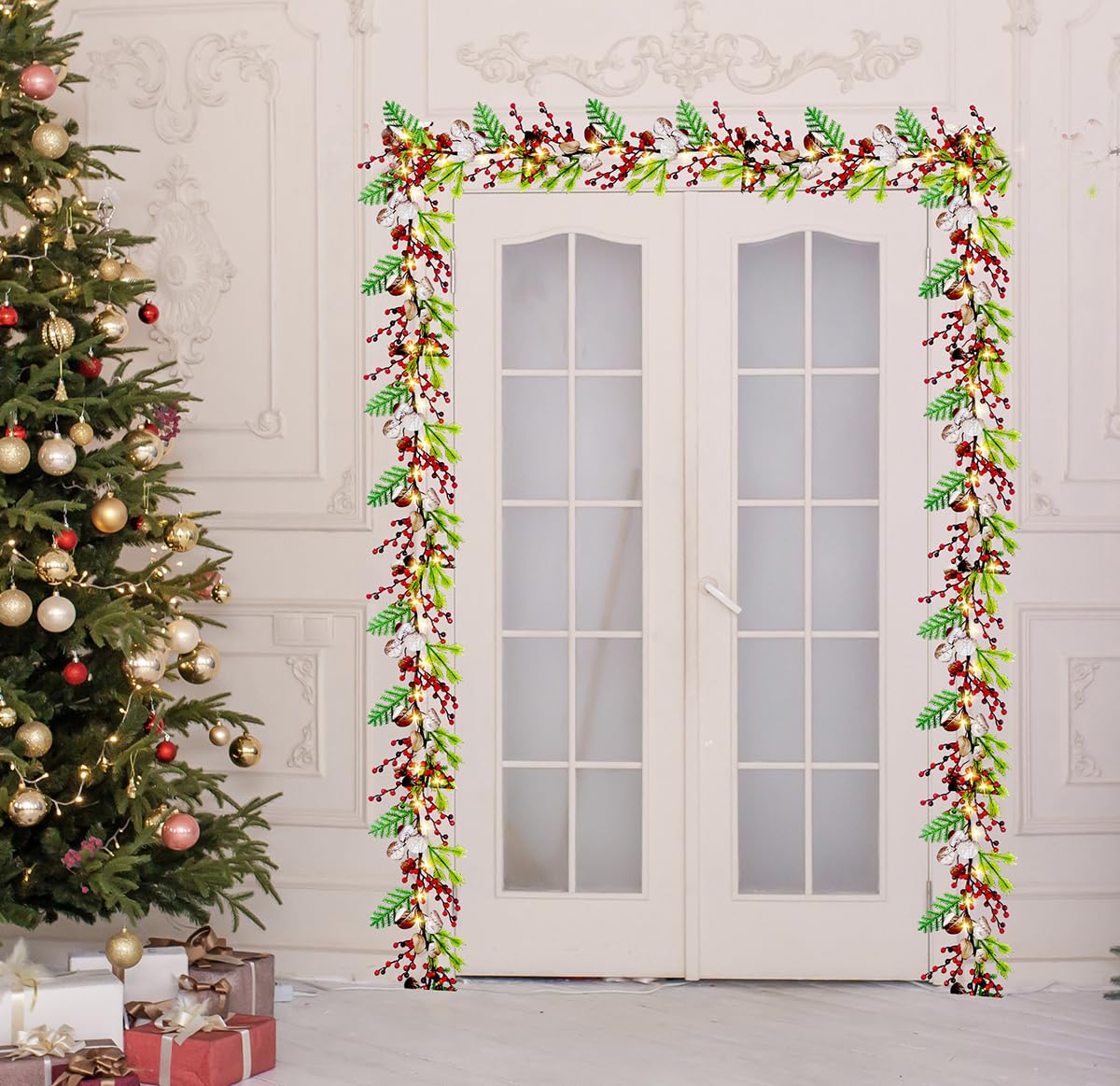Guirlande De Noël 12 Mètres Verte – Largeur 10 Cm, Matériau PET Brillant, Pour Sapin, Cheminée, Escalier, Décoration Intérieur/extérieur