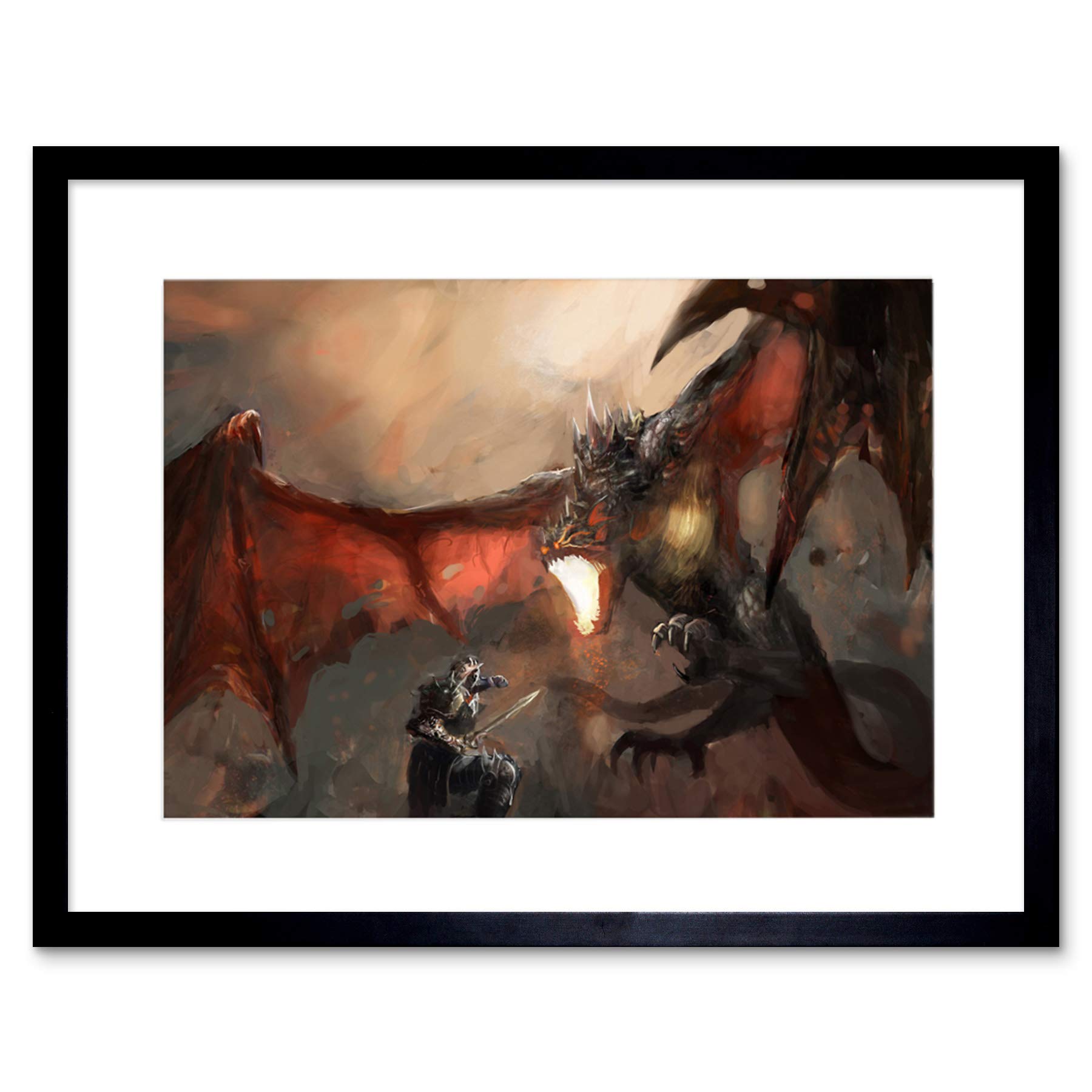 Wee Blue Coo Painting Illustration Fantasy Dragon Slayer Battle Cool Framed Wall Art Print