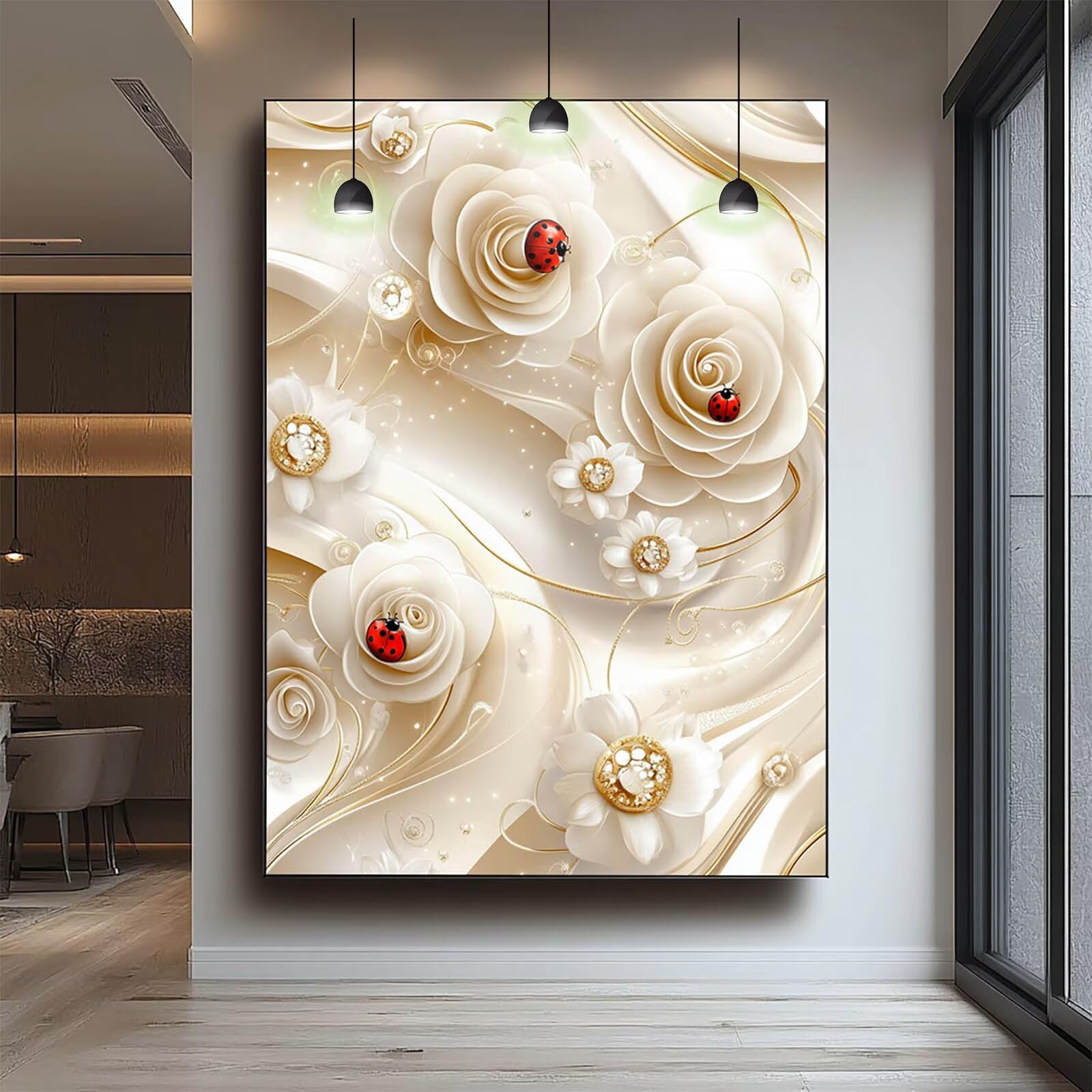 Malarstwo diamentowe, rzeźba z motywem kwiatów, obraz diamentowy, dla dorosłych, duża, XXL, 90 x 120 cm, pełne wiertło, diament, obraz, zestaw do majsterkowania, dla dorosłych, dzieci, początkujących,