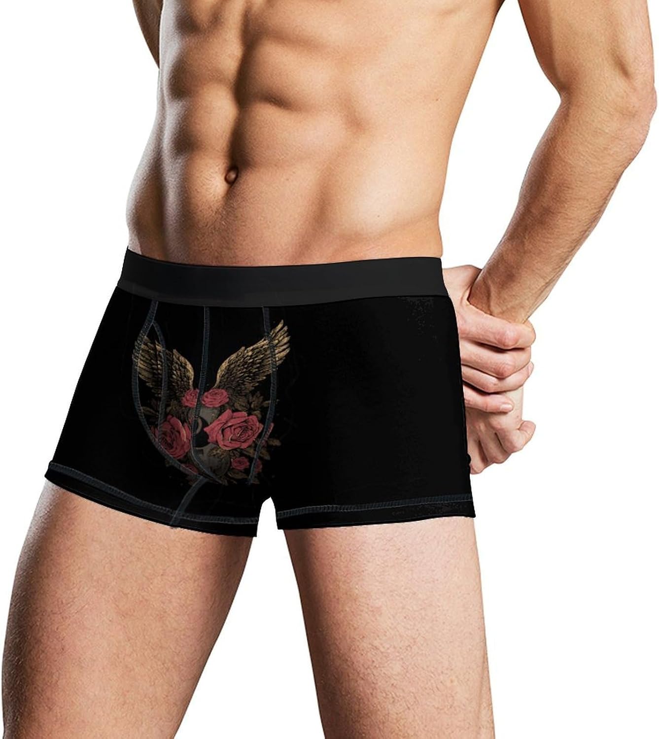 Rock Guitar with Rose Wings Novelty Men's Boxer Briefs Soft Breathable Underpants Trunks Stretch Underwear