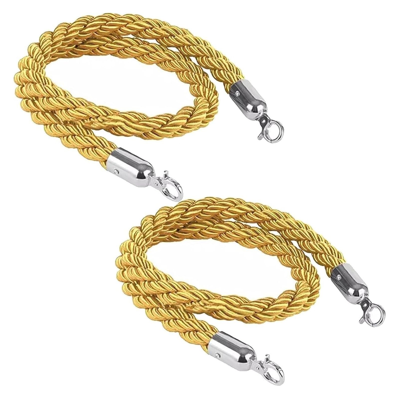 Ghkryd Yellow/Silver Hook Barrier Rope, Twisted Queue Divider Ropes Stanchion Rope,Carpet Braided Hemp Barrier Control Crowd Lines(,0.8M(2.6Ft))