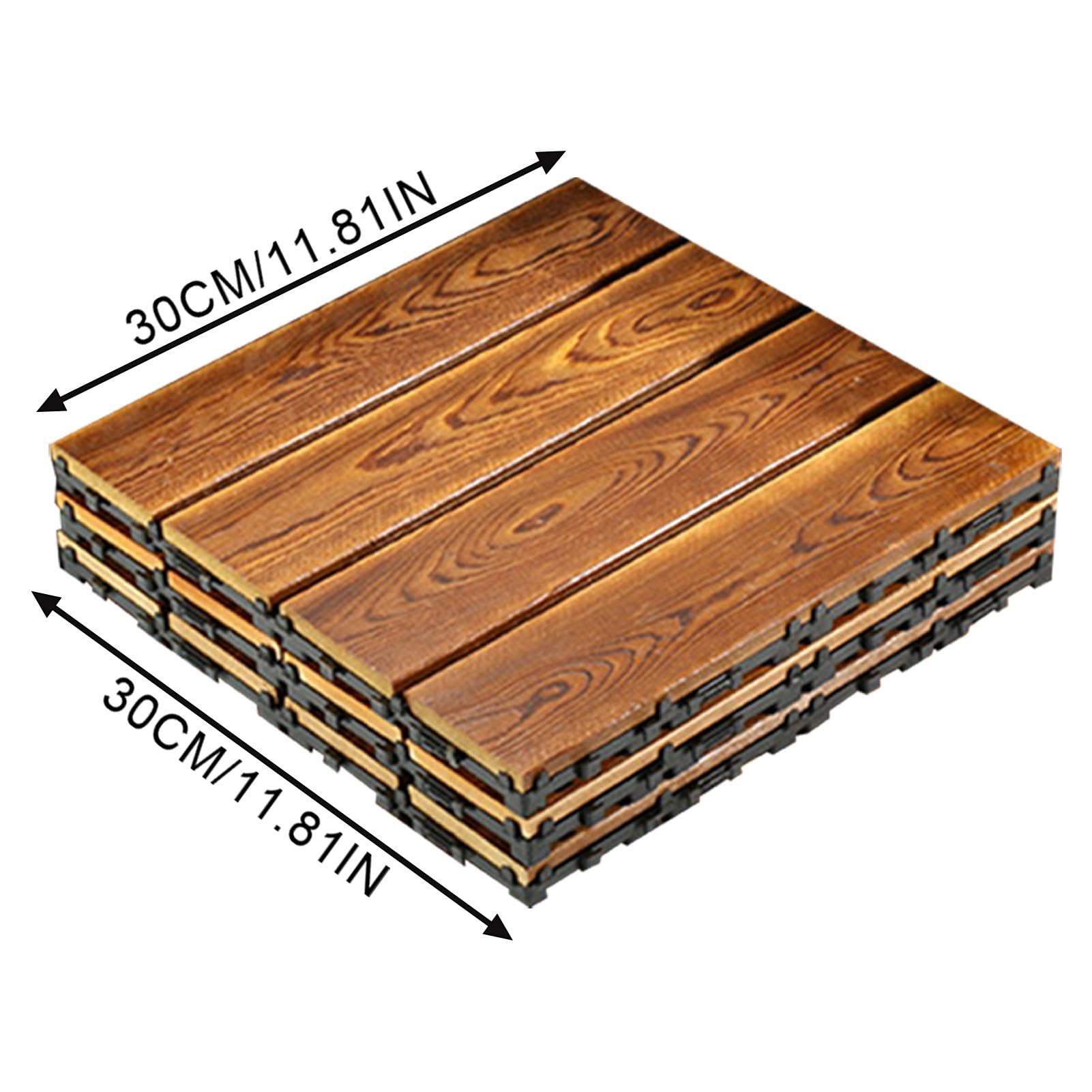 Piastrelle per terrazze ad incastro – Piastrelle per terrazze in legno, 3 assi per terrazze carbonizzate | 12 x 12 pollici antiscivolo per prato, rivestimento esterno ad incastro per piscina | Pavimentazione per Patio e Esterno per Decorazione Interna, Pi