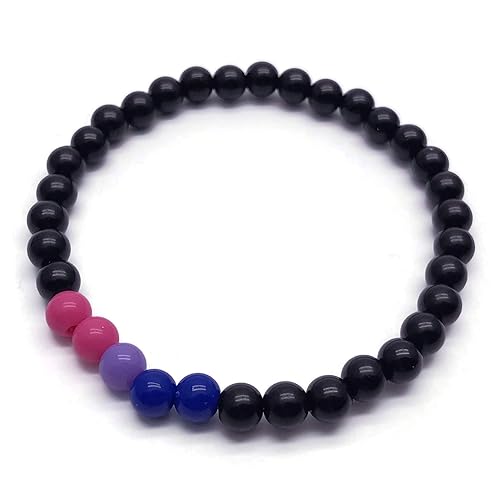 Bisexual Colors Bracelet - Pink Lavender Blue and Black Acrylic Beads - Pride - Awareness - 7 inches