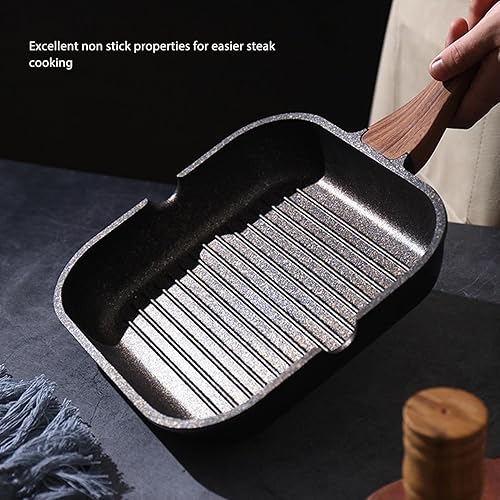 Miniatura 2 de Syrisora Sartén para parrilla de estufa Sartén cuadrada de inducción de aluminio Sartén antiadherente para carne casera (L)