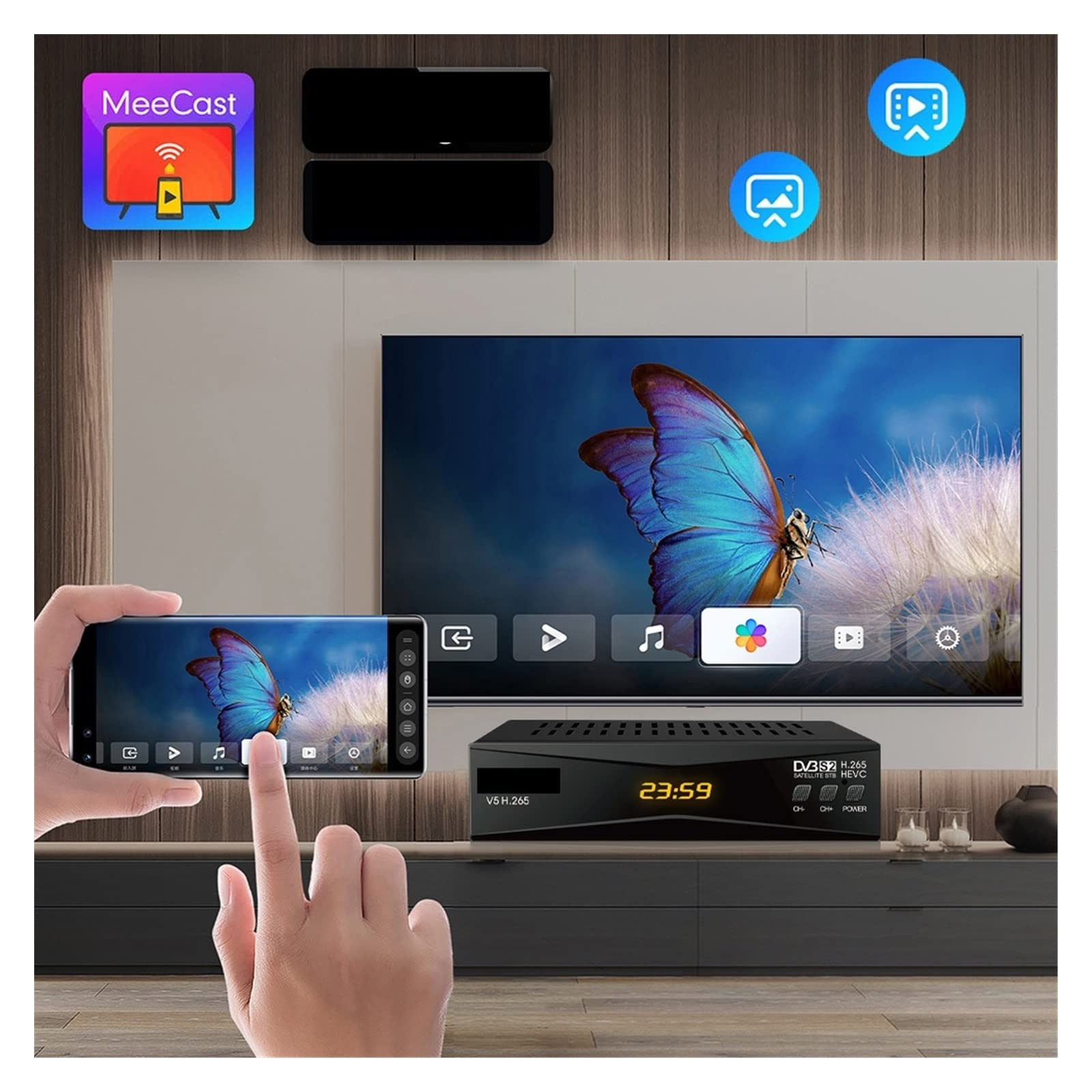 Recherche de satellites DVBS2 H265 Récepteur Satellite Dvb-s2 Internet Live Screen DVB2IP HEVC Satellite Décodeur HD T2MI Récepteur Sat Finder Biss/VU Opération simple et rapide(V5H Only)