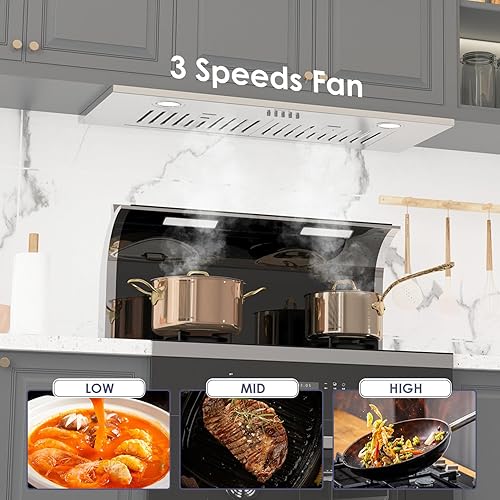 Miniatura 6 de SOONEY - Campana extractora convertible de 30 pulgadas, 600 CFM con conductos y sin conductos con acabado de acero inoxidable, ventilador de escape