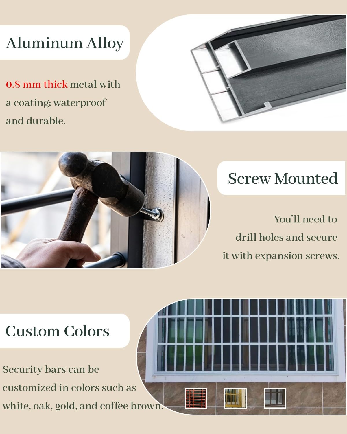 Inferriate per Finestre Barre di Sicurezza per Finestre di Balconi | Protezione per Finestre per Animali Domestici In Caso di Cadute(W80xH80cm/32x32in)