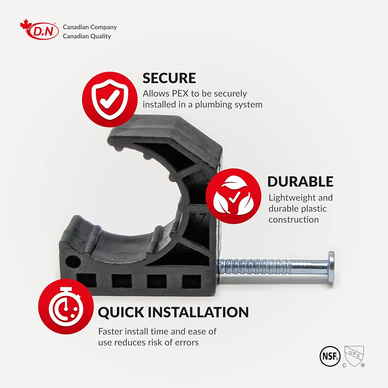 D.N. Half Clamps J-Hook with Nail, 25 Pieces J-Clamp for 3/4" Tubing Pipe Support J-Clips Tubing Fastener, Black Tube Talons (3/4", Pack of 25)