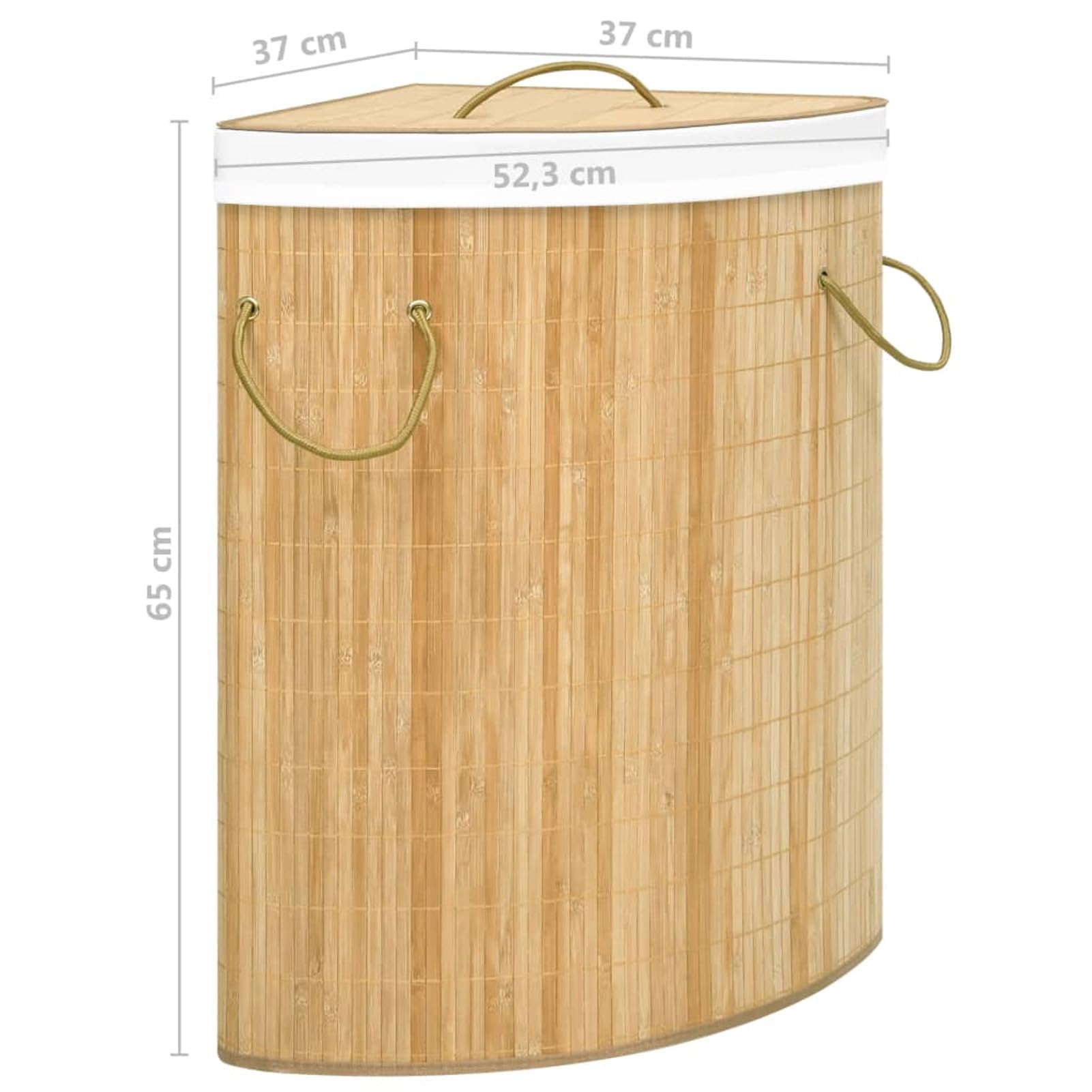 Brokky 320759 Cesto Portabiancheria Angolare in Bambù 60 L Cesto portabiancheria con coperchio,cestino per biancheria in bambù,pieghevole,con borsa rimovibile lavabile,maniglie,per lavanderia,camera d