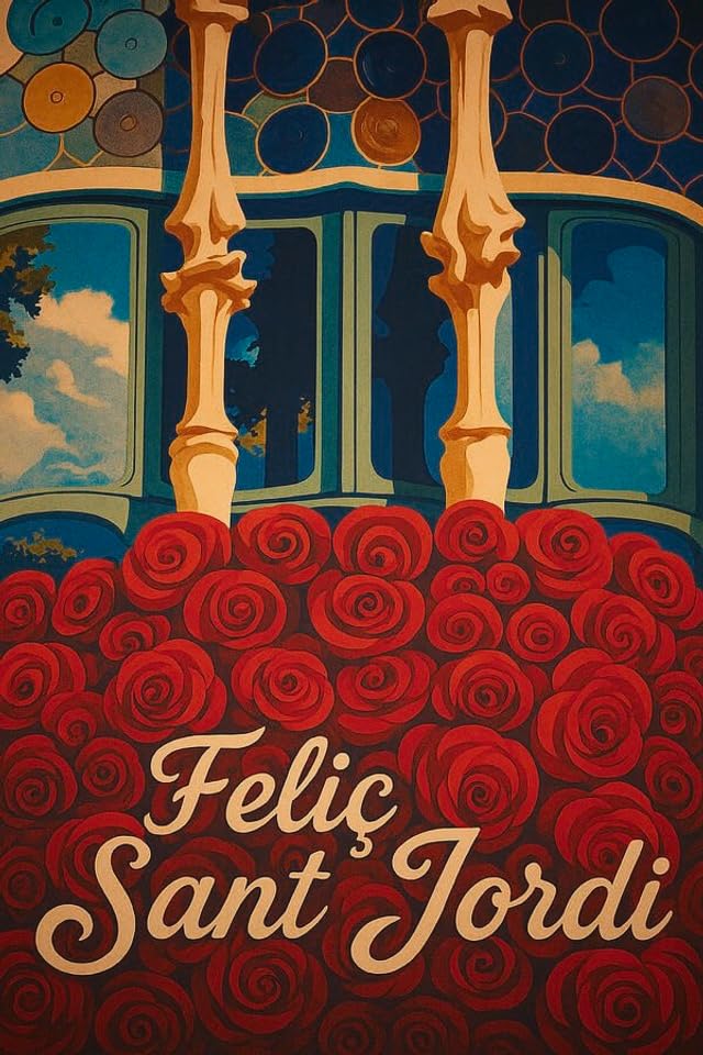 Regalo de Sant Jordi original: póster del balcón de rosas de Casa Batlló para amantes de Barcelona