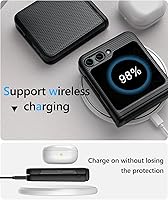 Vista 6 de Vihibii Funda para Samsung Galaxy Z Flip 5 con protección de bisagra y protector de pantalla exterior, delgada y ajustada, textura elegante, Negro