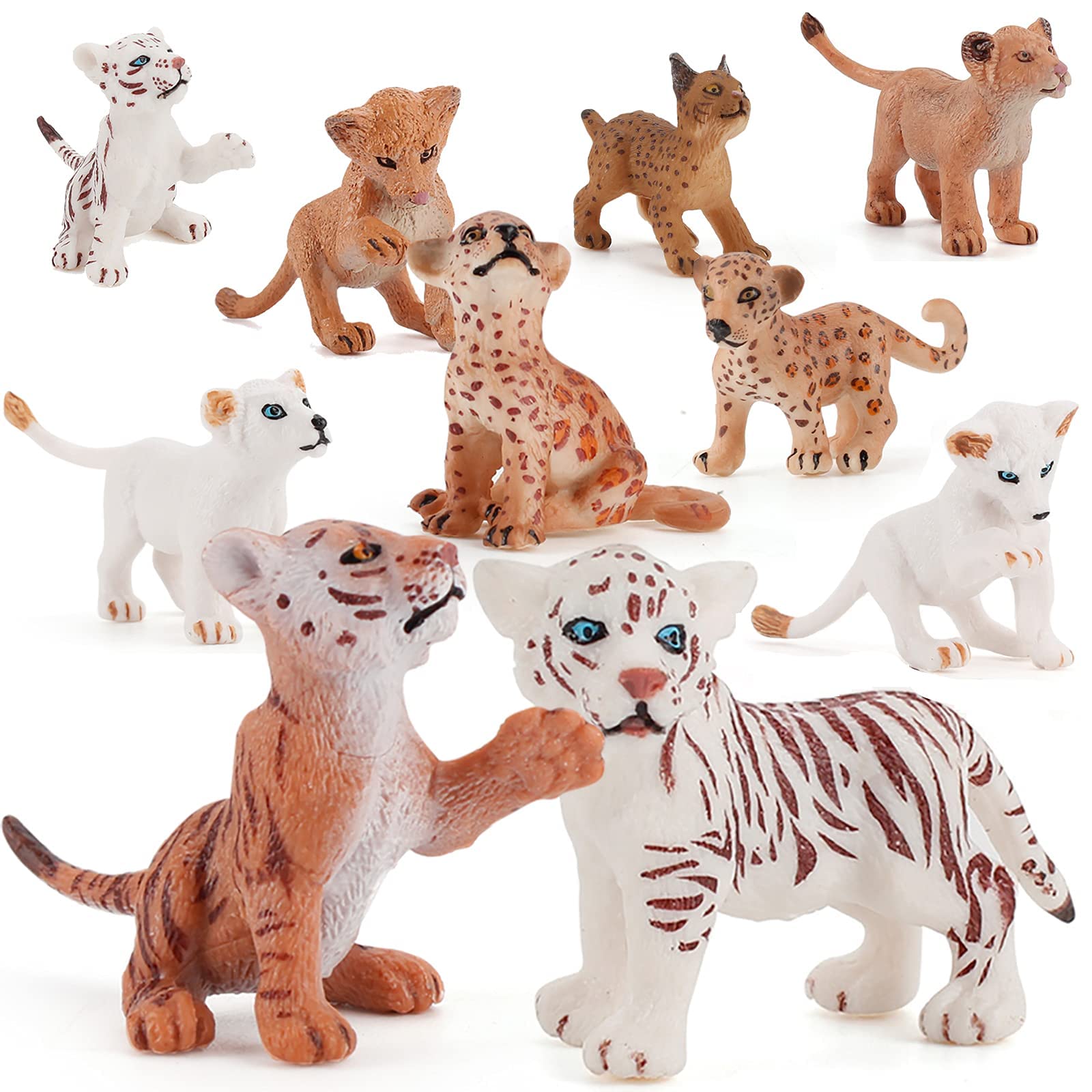 Tiger Cheetah Figurines Toy, Realistic Miniature Wild Animals Figure, Lions, Tigers, Cheetahs, Lynx Figurine Toy Playset Birthday Gift Theme Party Decoration for Boys Girls Kid Toddlers 11 Pcs