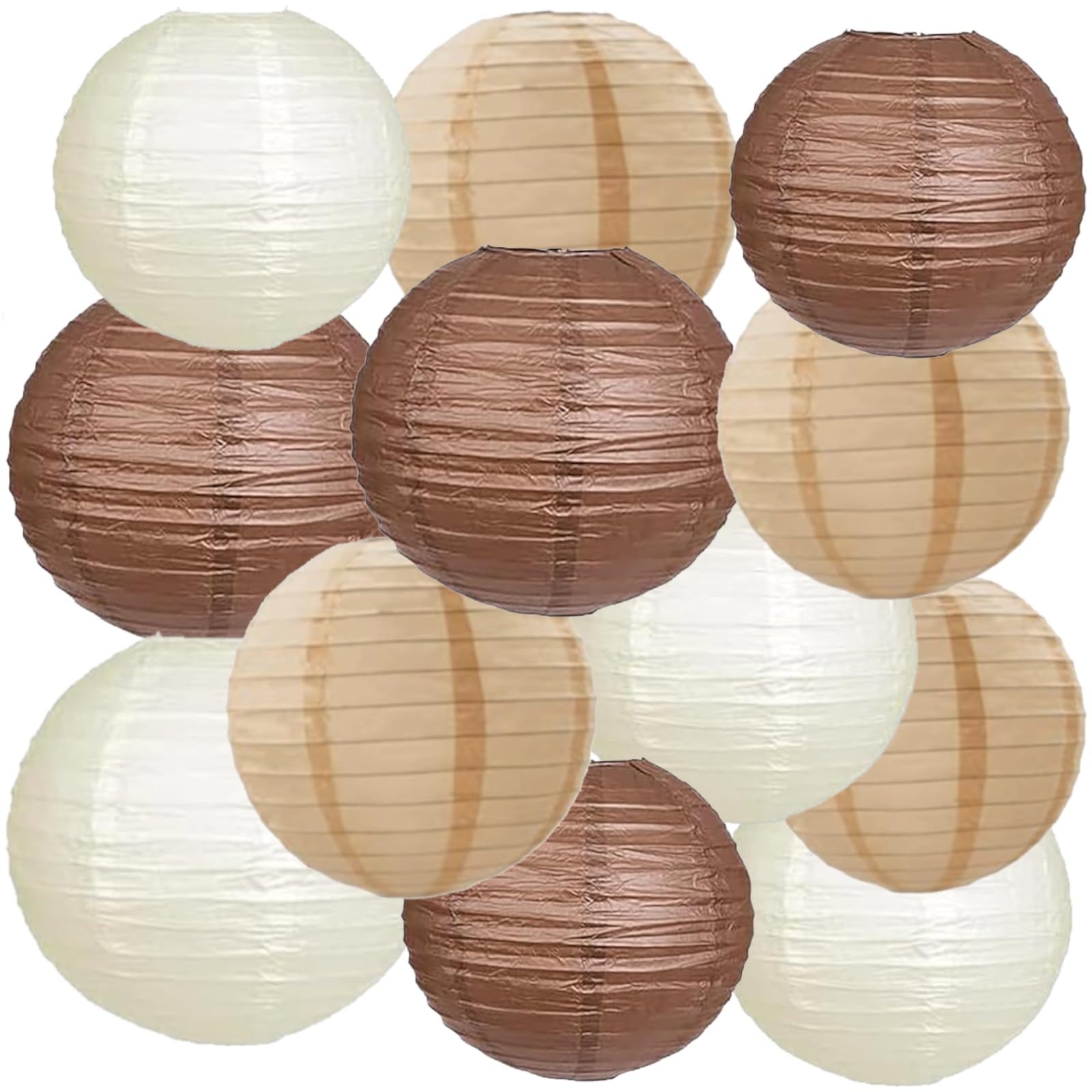 We Moment Zone 12pcs Brown Paper Lanterns,Brown Boho Paper Lanterns for Birthday,Wedding,Baby Shower Party Ceiling Decoration