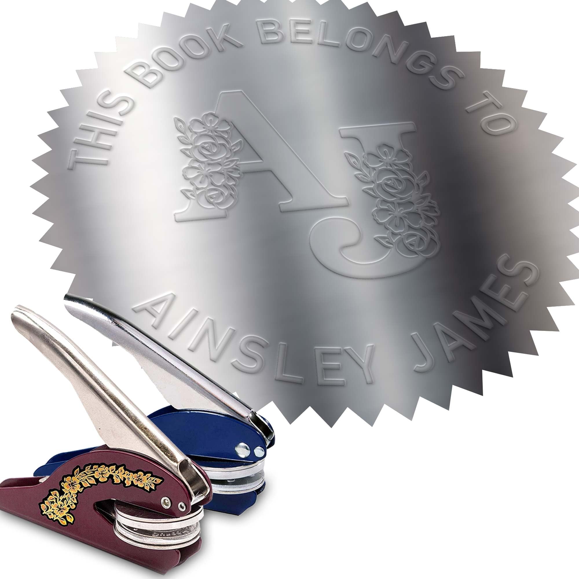City Company Seals Multiple Floral Monogram Book Embosser Library Of Ex Libris A. Customise With Your Text. Gift For Book Lovers Emboss Or Stamp Novel Collection.