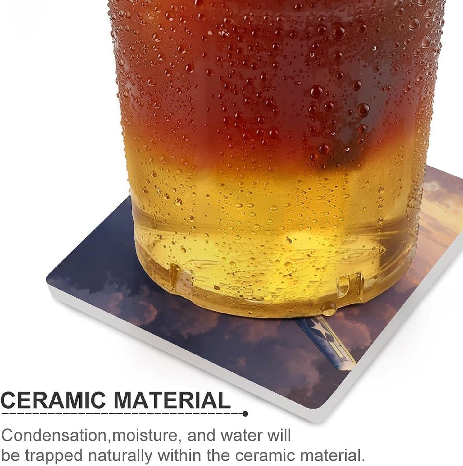 Military Aircraft Fighter WWII P-51 Airplane Coaster for Drinks Square Ceramic Table Coasters Stone Mat Crafts 6PCS Home Kitchen Decor