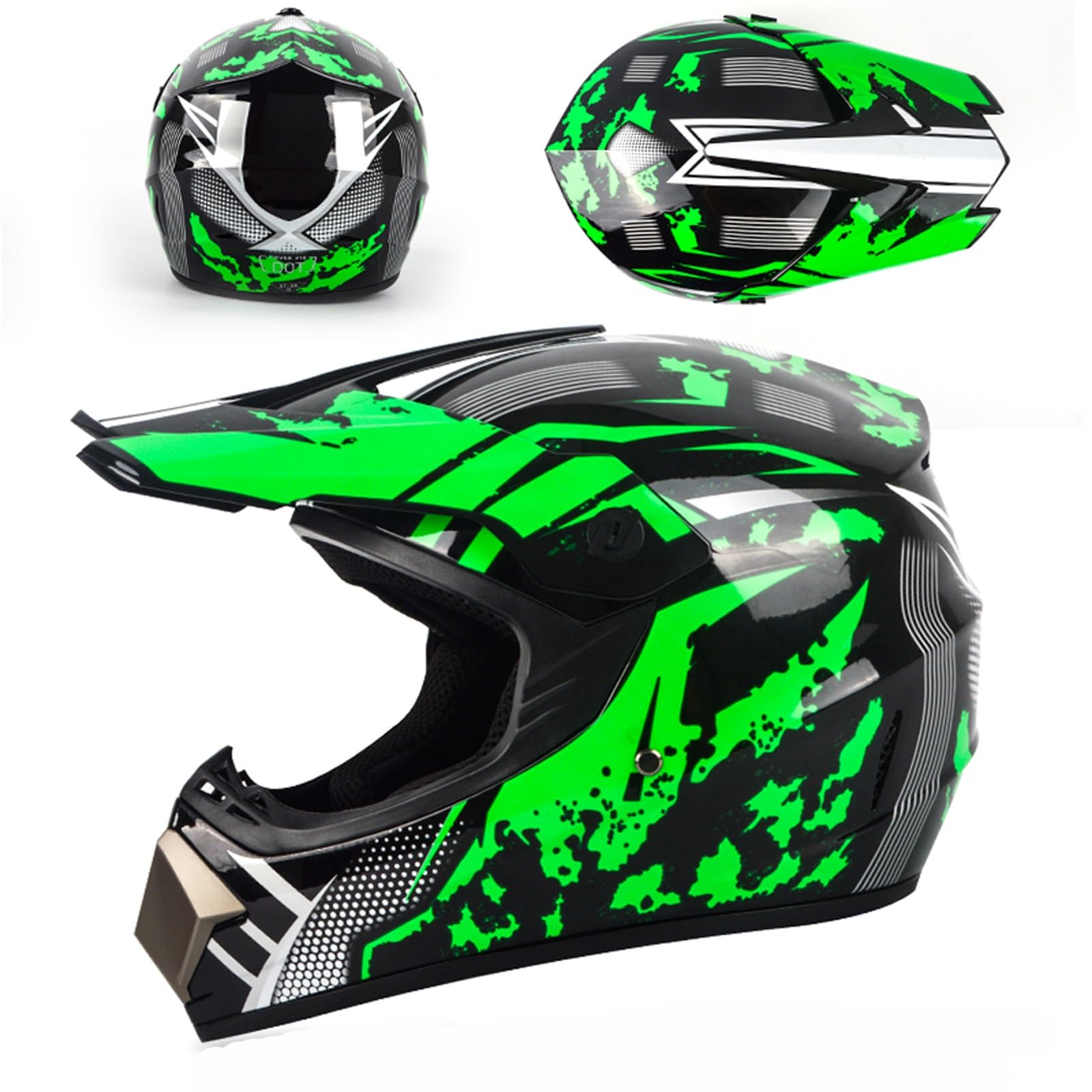 Kinder Motorradhelm,Jugend Offroad-Helme,Downhill Fullface Motocross Helm,MTB ATV MX-Helme,Crosshelme Motorradhelme,Fullface Helm MTB Mit Brille Handschuhe(B,XL(58~59cm))