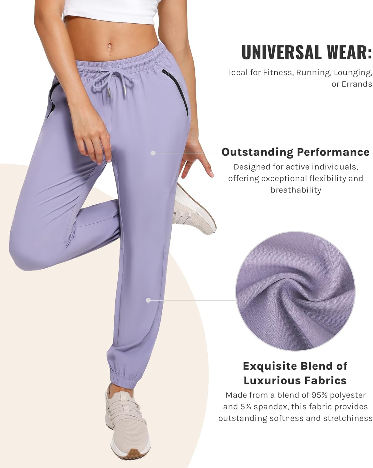 Cosmolle Womens Golf Pants Quick Dry Ultra Light Stretch Pockets Soft Workout Pants for Travel with Inside Drawstrings - Image 5