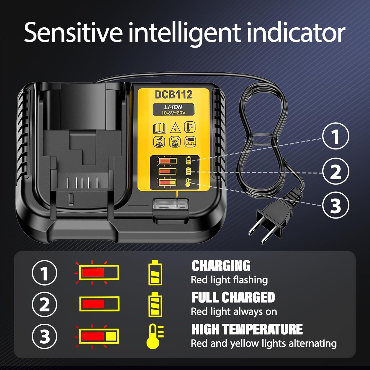 DCB112 Fast Charger Repalcement for Dewlt Batteries Charger Compatible with Dewlt 12V/20V Max Battery DCB112 DCB118 DCB101 DCB114 DCB104 DCB120 DCB126 DCB206 DCB204 DCB230 DCB240 DCB612 - Image 3