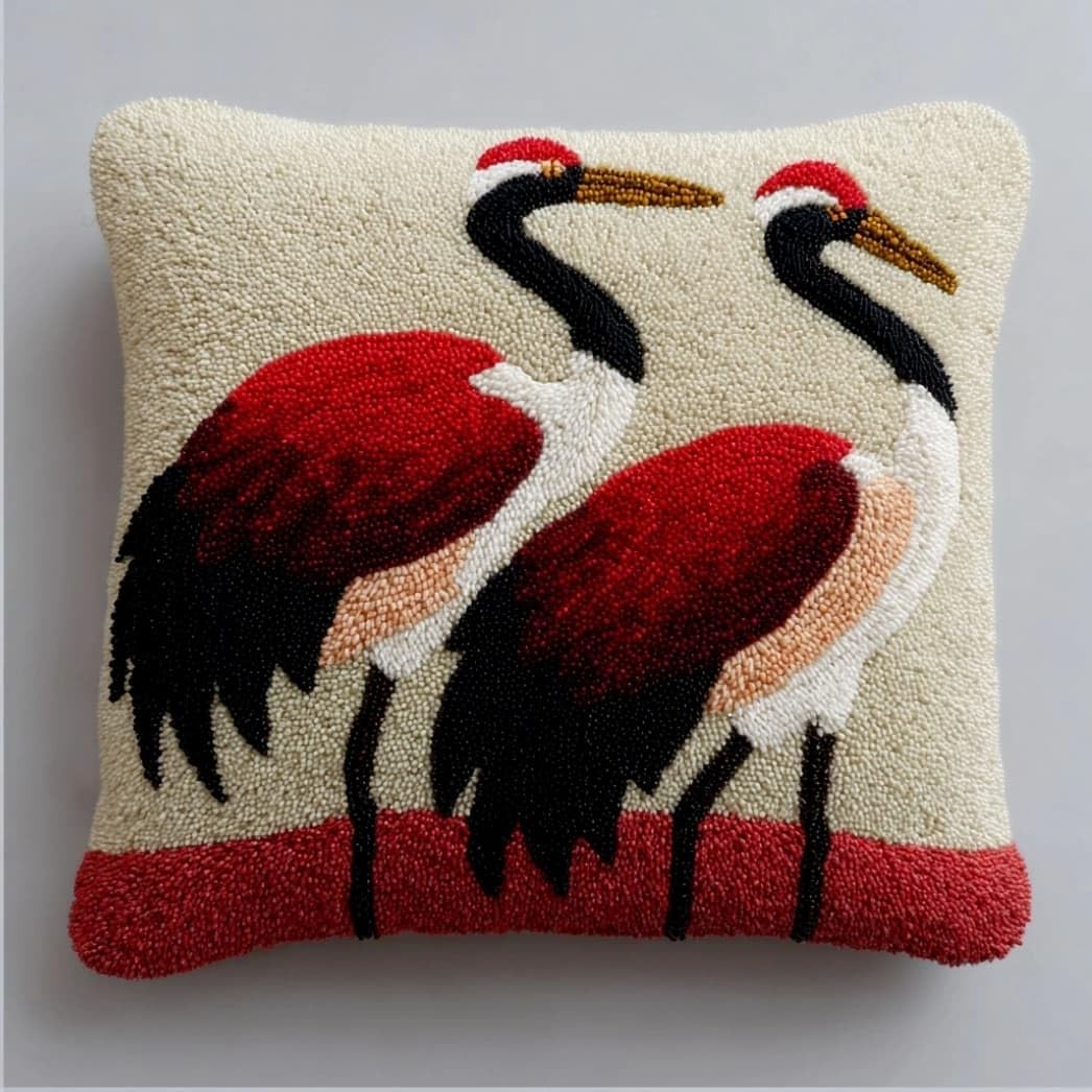 AxiangziK Latch Hook Pillow Kit Red-Crowned Crane 43X43Cm