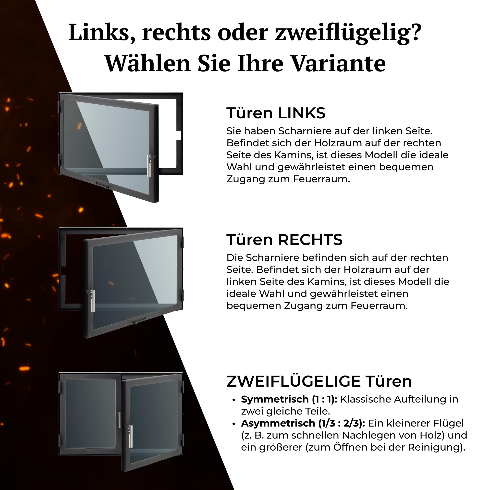 D3 | Slimline Kamintür nach Maß | Schmaler Rahmen | Tür für Kamin, Ofen, Grill und Räucherkammer | Hitzebeständiges Glas | Premium Stahltür mit Edelstahl-Zubehör