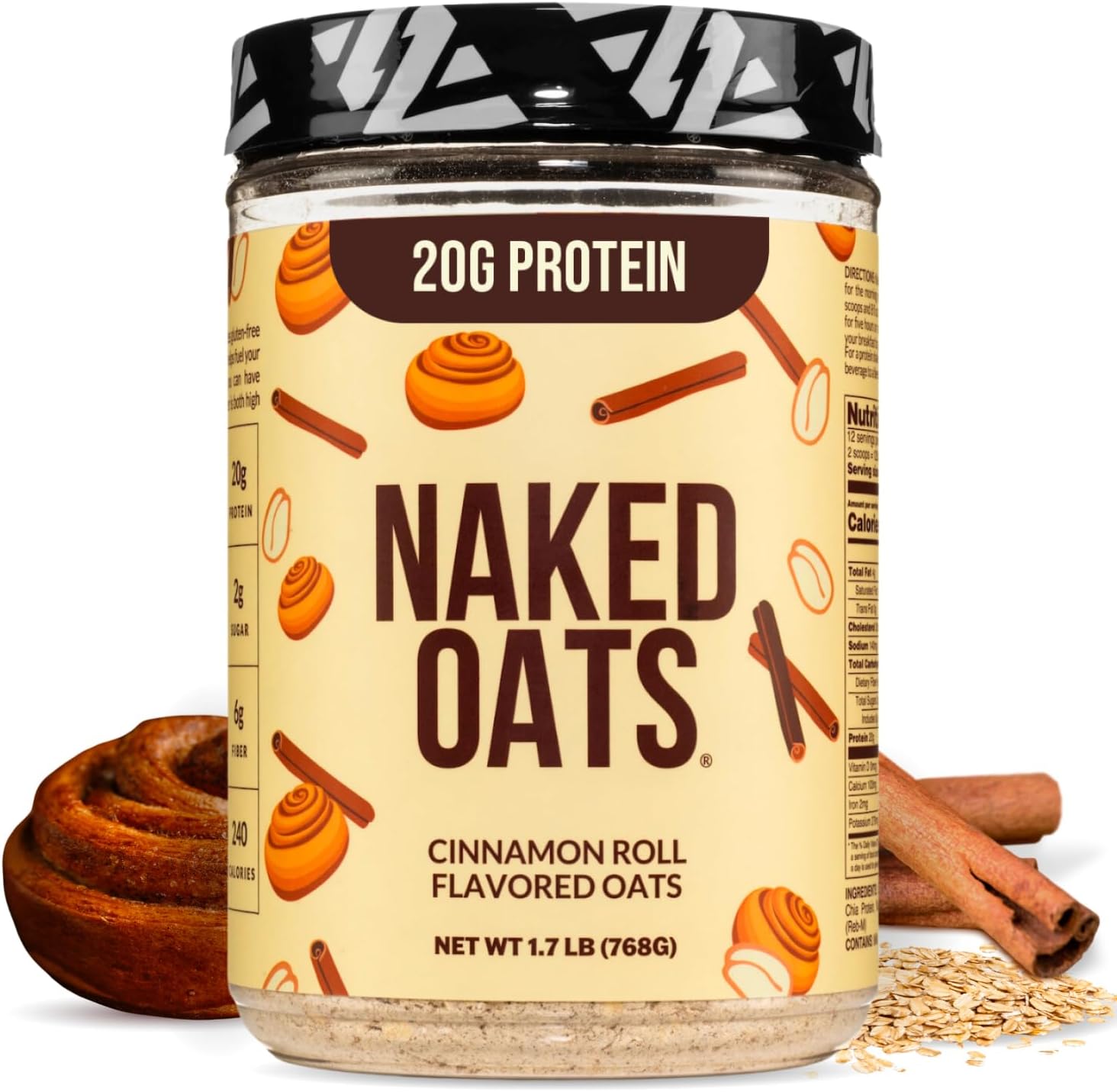 Naked Nutrition Naked Oats - シナモンオートミールオーバーナイト、20Gホエイプロテイン、朝食またはインスタントオートミールスムージーグルテンフリー、高タンパクオートミール、シェイク