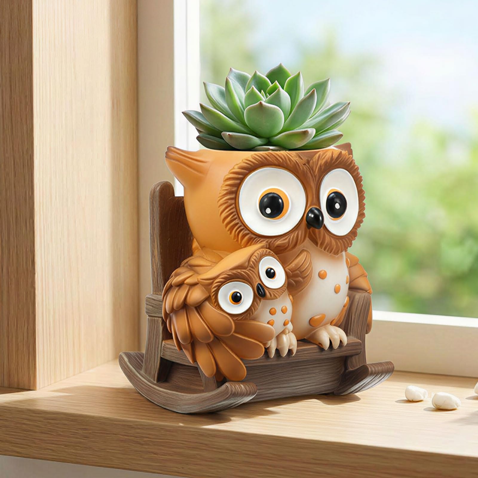 GUIJZSLTRG Plant Pots, Cute Frog or Owl Resin Succulent Pots for Indoor Outdoor, Unique Succulent Holder with Drainage Hole Desktop Windowsill Gifts for Home Office Decor(C)